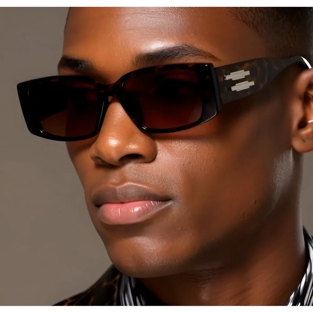 Tortoise Men Sunglasses Retro Rectangle Brown Lens UV400 Protect Fancy Style New